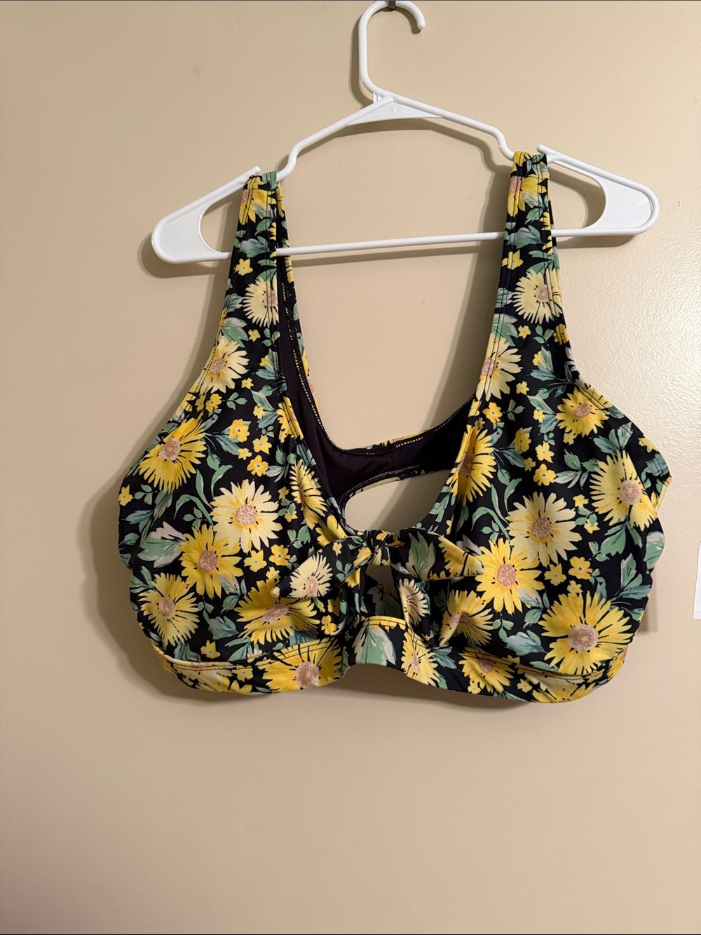 Old Navy Black & Yellow Floral Tie-Front Bikini Top